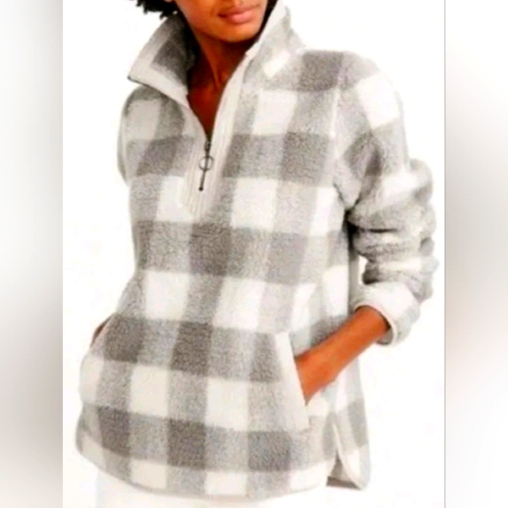 Ambercrombie & Fitch 1/4 Zip Buffalo Plaid Sherpa Pullover Womans Sz Medium